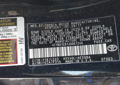 2018 Toyota Avalon Hybrid Xle Premium z USA, uszkodzony, nr VIN 4T1BD1EB1JU061246